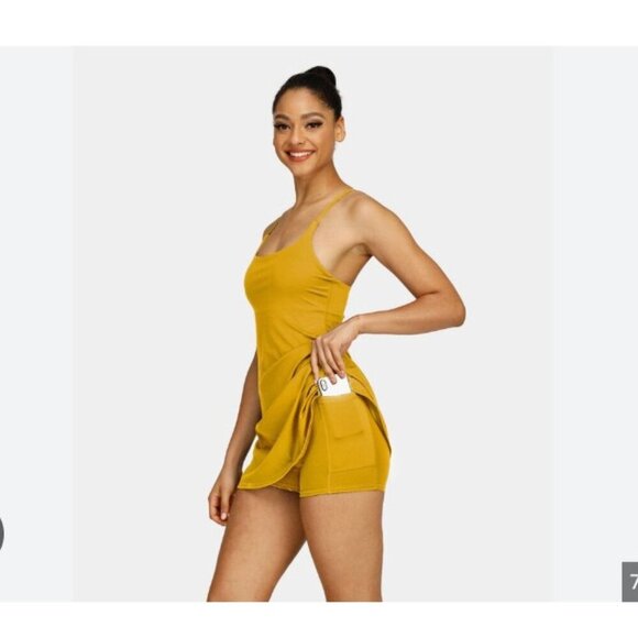 Halara In My Feels Everyday Dress Womens Medium Yellow Ur So Golden New - Picture 1 of 4